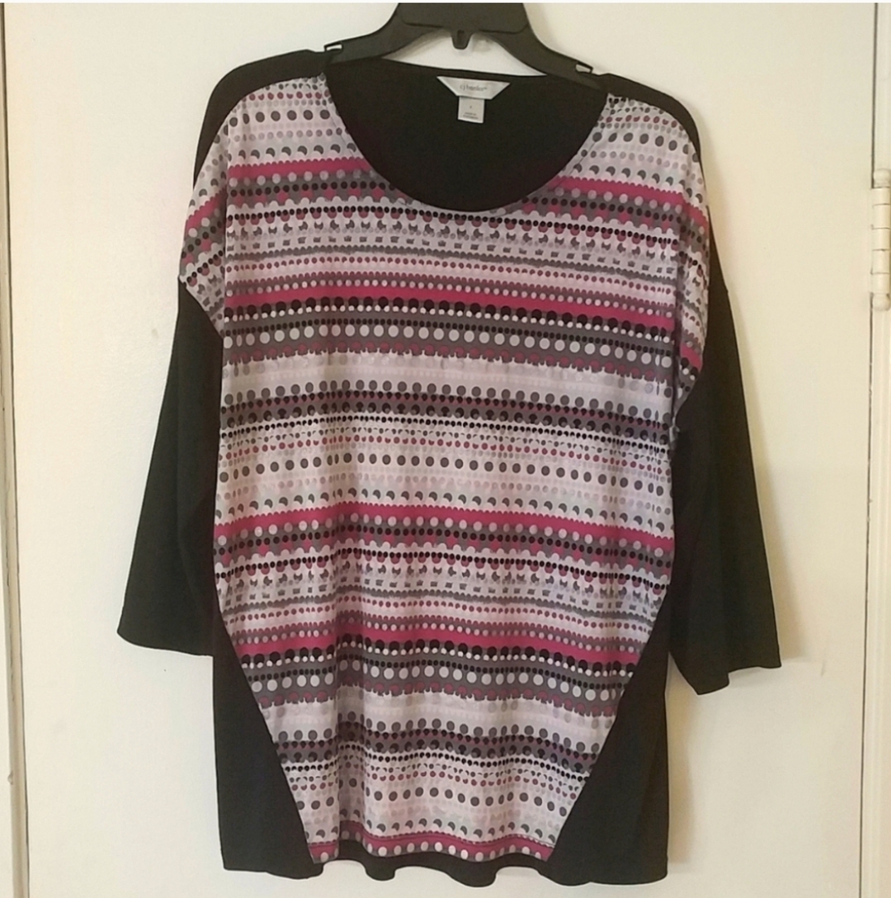 CJ BANKS Slimming Pink & Black Top 3/4 Sleeves Size X 14W